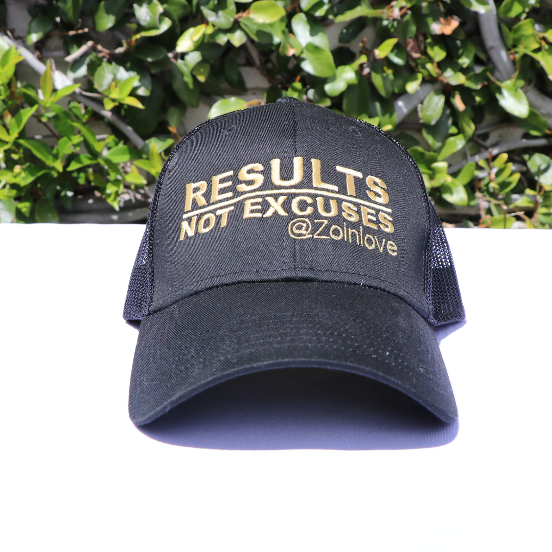 Black Hat Gold Writing Black Mesh
