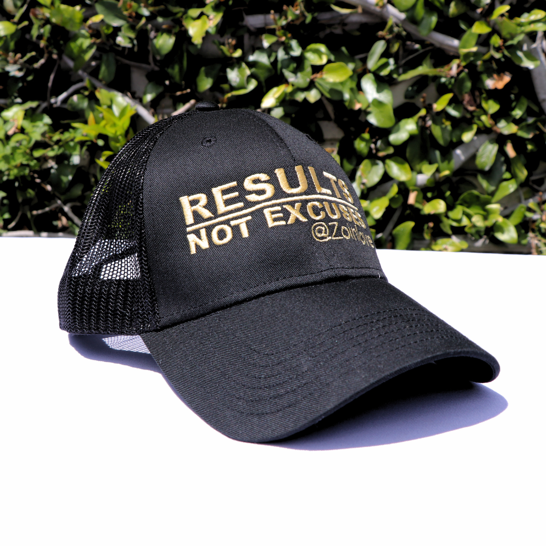 Black Hat Gold Writing Black Mesh